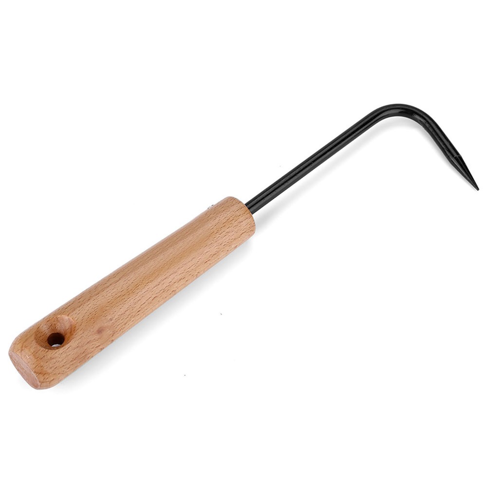 Root Hook Tool - 頑丈な鉄製盆栽根鉤 木製ハンドル シングルクローデザイン 園芸用手工具 黒色除草鉤