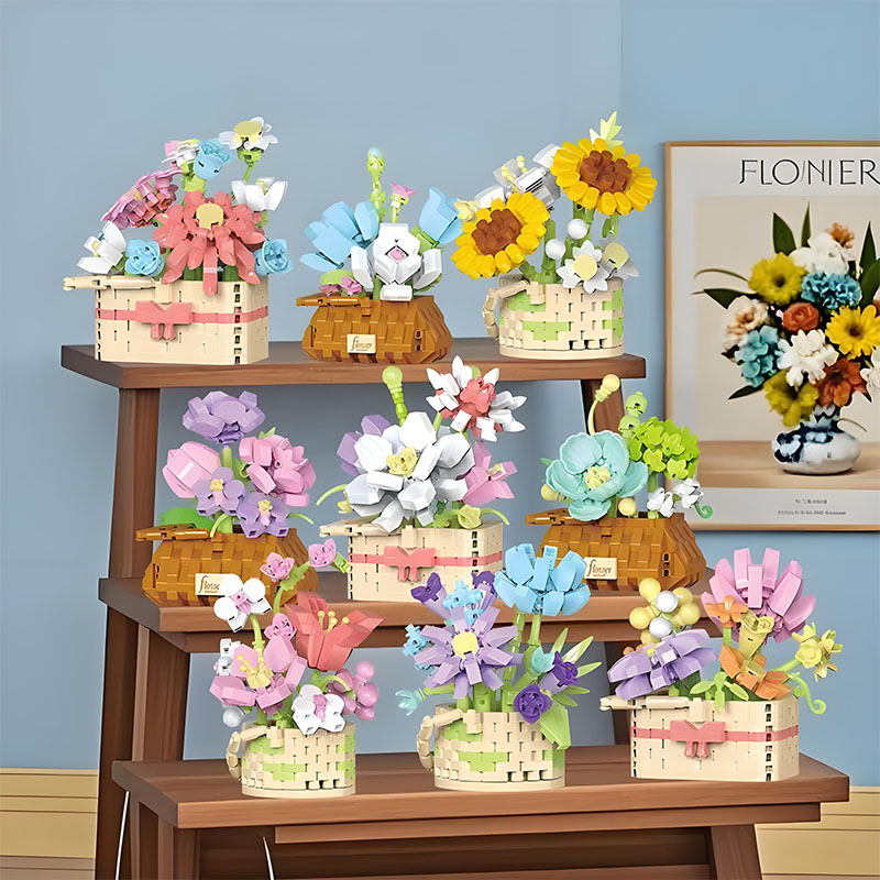 Bonsai Garden Lego Set - DIY鉢植えバラひまわり植物多肉植物盆栽庭園ロマンチックなビルディングブロックモデルレンガ子供セットキットおもちゃ