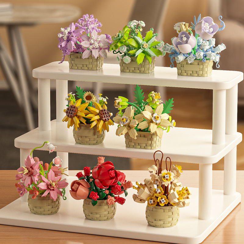 Bonsai Garden Lego Set - DIY MOC 鉢植えバラヒマワリ植物多肉植物盆栽庭園ロマンチックなビルディングブロックモデルレンガ子供セットキットおもちゃ女の子