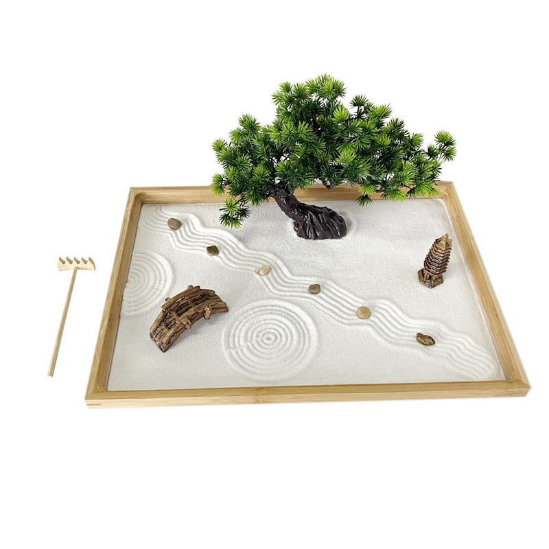 日本の禅庭 デスク用 白砂、人工盆栽、岩、熊手ギフト 砂キッ - Bonsai Zen Garden Kit のレビューと価格